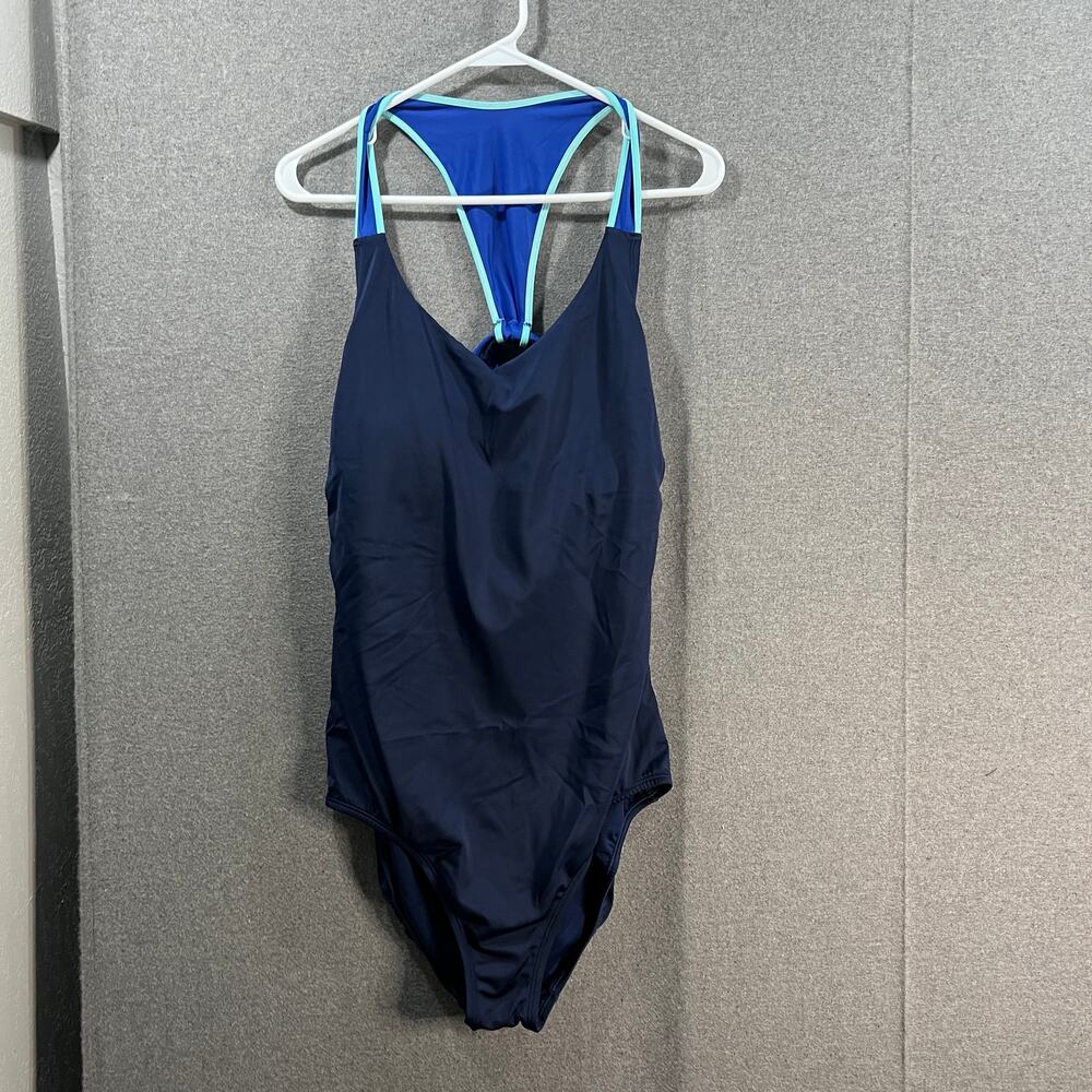 Lands' End V-Neck Racerback One Piece Deep Sea Blue Size 16